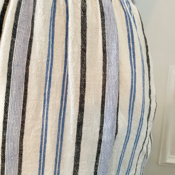 Linen and super soft Rayon blend striped blue black white midi skirt w/ pockets - Picture 4 of 9